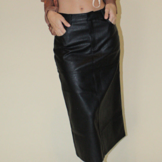 Black long leather skirt